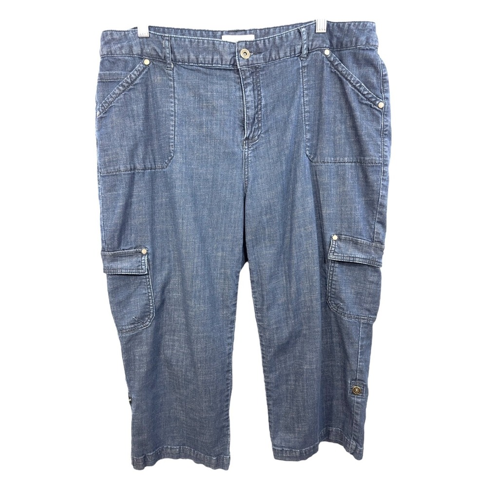CJ Banks Plus Size 18W Denim Capri Pants Cargo Pockets‎ Mid Rise Women Blue 1233
